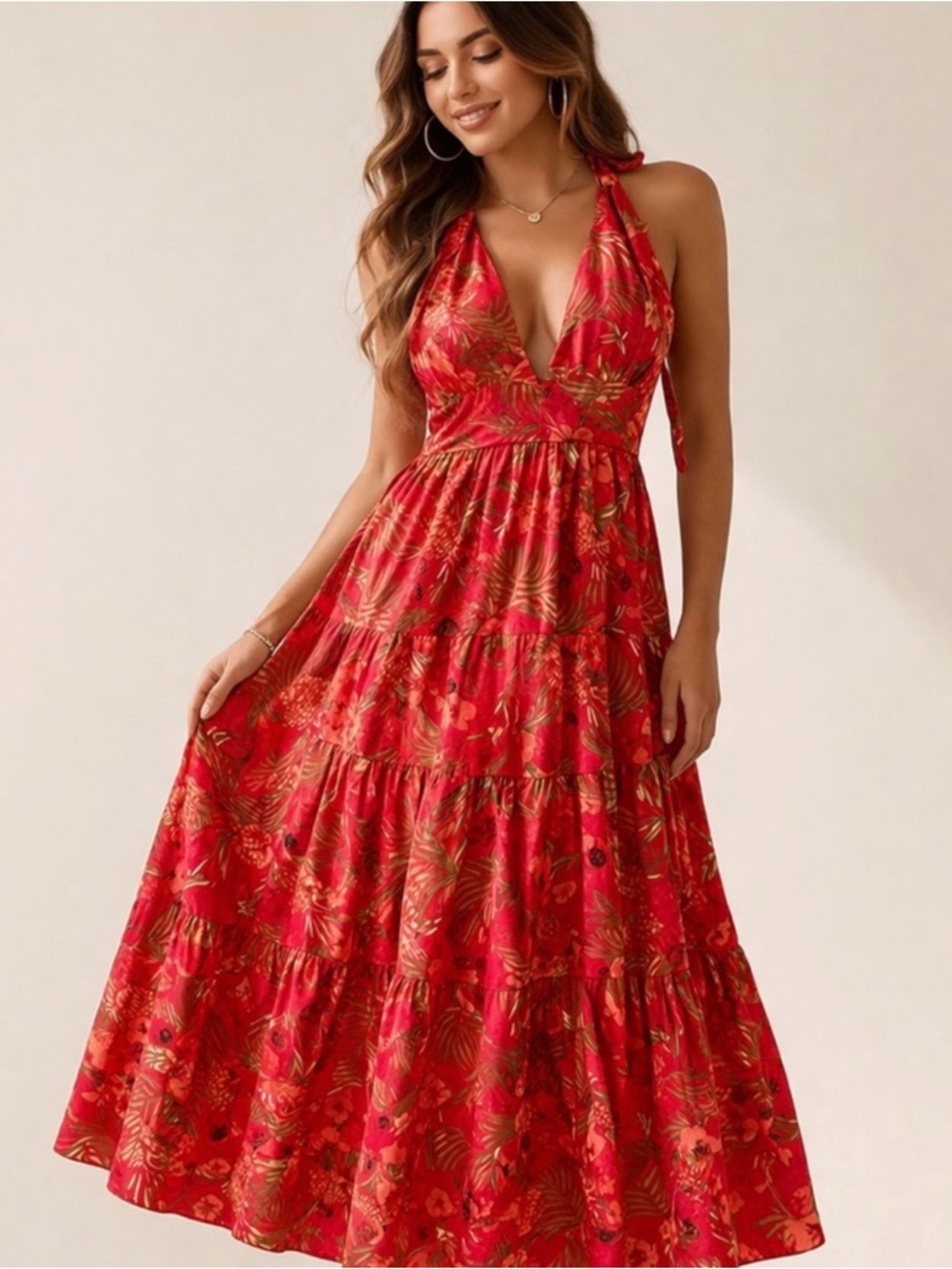 Linen House of Harlow Floral Red Sleeveless Dress